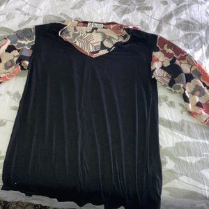 Black and Floral Long Sleeve Blouse